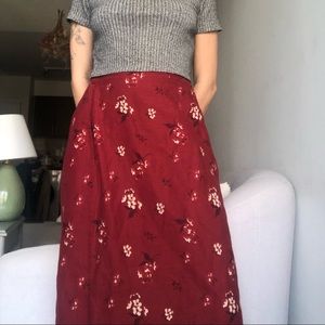 Red floral maxi wrap skirt